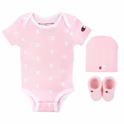 Champion Unisex Baby 3-PC Box Set Includes an Infant Body Suit a Bib Or Hat & Pair of Booties in Colors and Size 0-6M All O ...