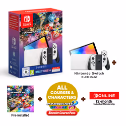 Nintendo Switch OLED + Mario Kart 8 Deluxe + Switch Online 12 Months, Nintendo Switch, NVIDIA Custom Tegra, White, Analogue / ...