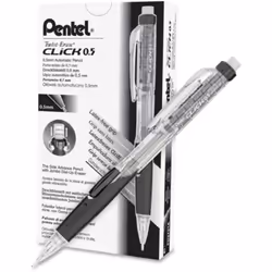 Pentel Twist-Erase Click Mechanical Pencil  2 Lead  0.5 mm  Refillable  Transparent Black Barrel
