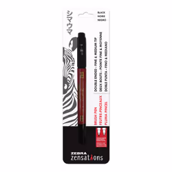 Zebra Pen Zensations Brush Pen Double Ended Medium and Fine Brush Tip Black Water-Resistant Ink 1-Pack