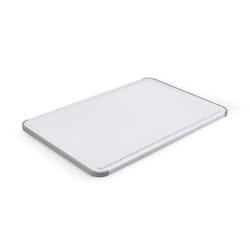 KitchenAid Classic Plastic Cutting Board with Perimeter Trench and Non Slip Edges  Dishwasher Safe  12 inch x 18 inch  White and Gray