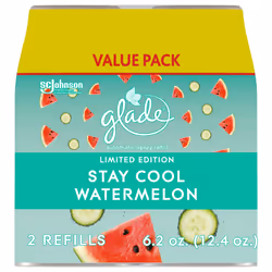 Glade Automatic Spray Refill  Air Freshener for Home and Bathroom  Stay Cool Watermelon  6.2 Oz  2 Count
