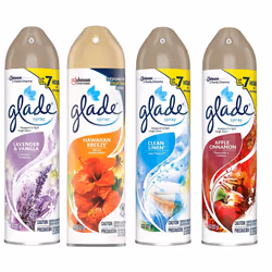 Glade Spray Collection 4 Flavors: Lavender & Vanilla Hawaiian Breeze Clean Linen & Apple Cinnamon. Pack of 4.