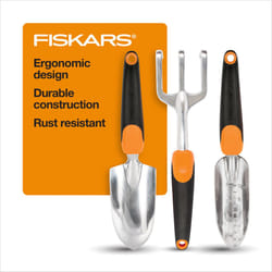 Fiskars 3-in-1 Garden Tool Set  Includes Trowel  Transplanter  and Cultivator for Outdoor Gardening  Ergonomic Yard Tool Kit