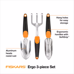 Fiskars 3-in-1 Garden Tool Set  Includes Trowel  Transplanter  and Cultivator for Outdoor Gardening  Ergonomic Yard Tool Kit
