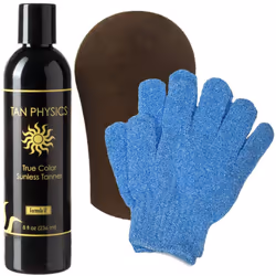 Tan Physics True Color Tanner 8 oz w/FREE Tanning Mitt and Exfoliation Gloves