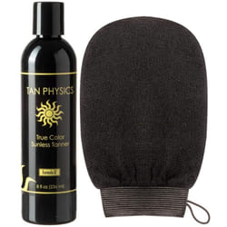 Tan Physics Self Tanner  8 Fl oz with Exfoliation Mitt by Quest Skin Care - Tan Physics True Color Sunless Tanner - Tan Physics Sunless Tann