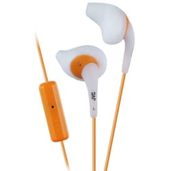 JVC White and Orange Nozzel Secure Comfort Fit Sweat Proof Gumy Sport Earbuds with long colored cord HA-ENR15W