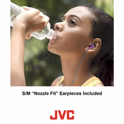 JVC White and Orange Nozzel Secure Comfort Fit Sweat Proof Gumy Sport Earbuds with long colored cord HA-ENR15W