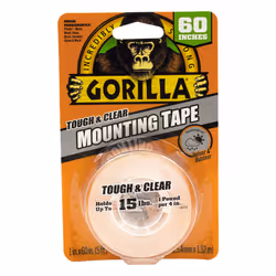 Gorilla Tough & Clear; Double Sided Mounting Tape; Weatherproof; 1"""" x 60""""; Clear; (Pack of 1)