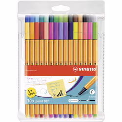 Fineliner - STABILO point 88 - Wallet of 30 - Assorted colors incl 5 n