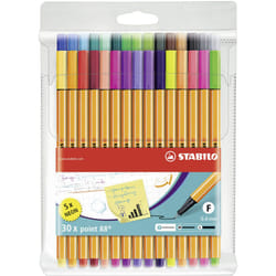 Fineliner - STABILO point 88 - Wallet of 30 - Assorted colors incl 5 n