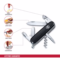 Spartan Swiss Army Knife, Camping Pocket Knives, Medium, Multi Tool, 12 Functions, Blade, Bottle Opener, Black