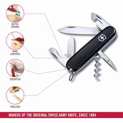 Spartan Swiss Army Knife, Camping Pocket Knives, Medium, Multi Tool, 12 Functions, Blade, Bottle Opener, Black