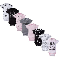 Gerber Baby 8-Pack Short Sleeve Onesies Bodysuits  Pink Bunny  0-3 Months
