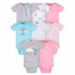Gerber Baby 8-Pack Short Sleeve Onesies Bodysuits Clouds 0-3 Months