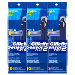 Gillette Sensor2 Plus Fixed Men's Disposable Razor 10 Count (Pack of 3) Blue