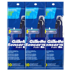 Gillette Sensor2 Plus Fixed Men's Disposable Razor  10 Count (Pack of 3) Blue