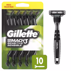 Gillette Mach3 Sensitive Razors for Men  Mens Disposable Razors  Pivoting Head for Close and Comfortable Shave  10 Count