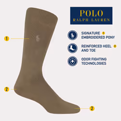 POLO RALPH LAUREN Men's Supersoft Flat Crew Sock 3 Pair Pack  Black  M