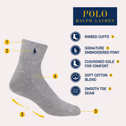 POLO RALPH LAUREN Men's Classic Sport Solid Socks 6 Pair Pack - Cushio