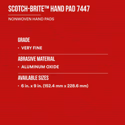 3M Scotch-Brite General Purpose 7447 Hand Pad  Very Fine Grade  6 in x 9 in  Pack of 20  Aluminum Oxide  Surface Preparation  Scuffing  Blending  Clea