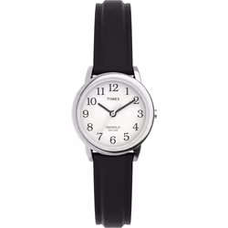 Timex Women's Easy Reader 25mm Watch - Silver-Tone Case White Dial with Black Leather Strap