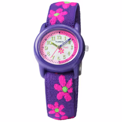 Timex Girls T89022 Time Machines Purple Floral Elastic Fabric Strap Watch
