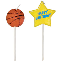 Basketball-Themed Multicolor Wax Birthday Candles - 3"""" (6 Pieces) - Celebration Cake Topper Picks For Sporty Parties