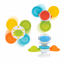 Nuby Suction Spinner Toys with Spinning Poppers - 3 Pack Baby Fidget Toys for High Chair & Bath Space Theme 12m+