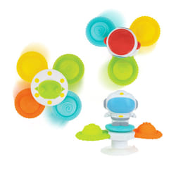 Nuby Suction Spinner Toys with Spinning Poppers - 3 Pack Baby Fidget Toys for High Chair & Bath  Space Theme  12m+