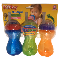 Nuby Flexstraw 3-Pack No-Spill 10 Ounce Sippers Colors Vary