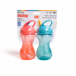 2-Pack Flip-It Easy Grip Cups with Easy-Flo Straw, 10 Ounce, Colors May Vary