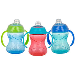Nuby Clik-It Grip N' Sip Soft Spout No-Spill Training Sippy Cup with Handles - 3-Pack 10 oz - 4+ Months - Boy