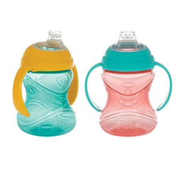 Nuby Clik-It Soft Spout No-Spill Training Sippy Cup with Handles - (2-Pack) 10 oz - 4+ Months - Aqua/Red/Orange