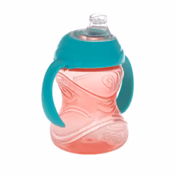 Nuby Clik-It Soft Spout No-Spill Training Sippy Cup with Handles - (2-Pack) 10 oz - 4+ Months - Aqua/Red/Orange