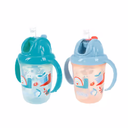Flip N Sip Water Bottle - No Spill Sippy Cup 240ml / 8oz Twin Handle Weighted Straw Dishwasher Safe Suitable Beaker for 6 Mon ...