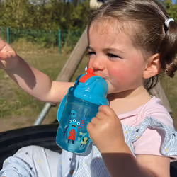 Flip N Sip Water Bottle - No Spill Sippy Cup | 240ml / 8oz | Twin Handle | Weighted Straw | Dishwasher Safe | Suitable Beaker for 6 Months Plus (Pack