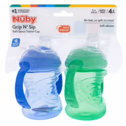 2-Pack No-Spill Super Spout Plastic Grip N' Sip Cup, Red and Blue