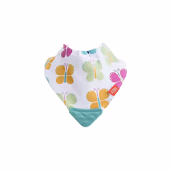 Nuby Reversible 2 Piece Teething Bib, Pink Flower, Aqua Butterfly