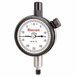 Starrett 81 Series Dial Indicator with Jewel Bearings and Lug-On-Center Back - White Face 0-.125 Range 0-25-0 Balanced Dial ...