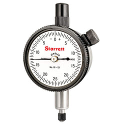 Starrett 81 Series Dial Indicator with Jewel Bearings and Lug-On-Center Back - White Face  0-.125 Range  0-25-0 Balanced Dial  .0005 Graduations - 81-