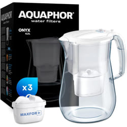 AQUAPHOR Water filter jug Onyx White incl. 3 MAXFOR+ filters Table top 4.2l Capacity I Reduces Limescale Chlorine & Microplastics