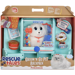Little Tikes Rescue Tale Groom 'n Go Pet Backpack - with Plush Pomeranian Pet Dog - Kid-Sized Travel Bag & Playset - Includes Grooming Supplies,