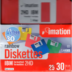 Imation 3 1/2" Bulk Diskettes, IBM(R) Format, DS/HD, Rainbow, Box of 30