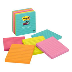 Post-It Super Sticky Notes, 4 in. x 4 in., Miami collection, 6 Pads/Pack, 90 Sheets/Pad, Lined