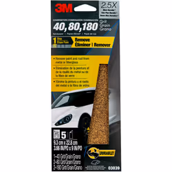 3M Sandpaper 03039 Assorted Grits (40 80 120) 3 2/3 in x 9 in 5 Sheets