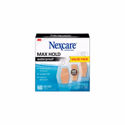 3M Max Hold Nexcare Waterproof Bandages: One Size 60 Count, 1.25 in. x 2.5 in. (Clear)