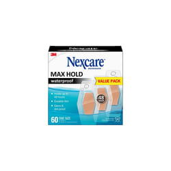 3M Max Hold Nexcare Waterproof Bandages: One Size 60 Count, 1.25 in. x 2.5 in. (Clear)