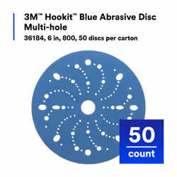 3M Hookit Blue Abrasive Discs 36184  Multi-Hole  6 in  800+ Grade  Pack of 50  Virtually Dust-Free  for Auto Sanding  Body Repair  Featheredging  Prim